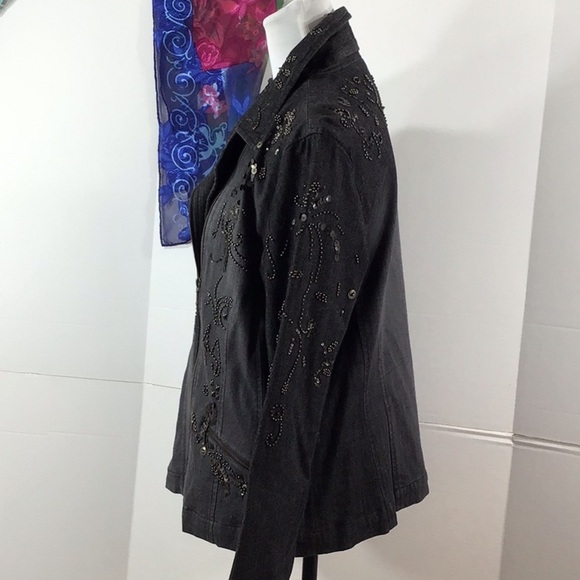 Chico’s black denim beaded moto jacket L - Picture 6 of 13